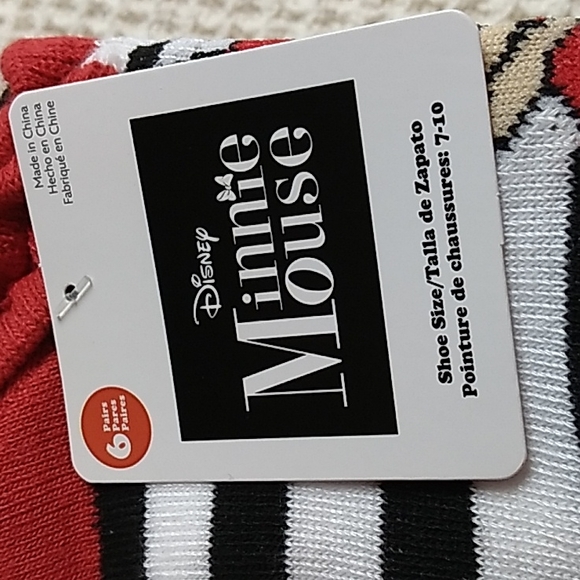 Disney Minnie Mouse 6 pairs of socks size 7 - 10 Red, Black, Gray & White - Picture 4 of 5